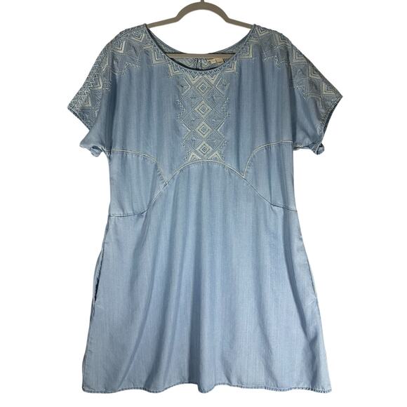 Anthropologie Holding Horses Sz L Embroidered Chambray Dress Lyocell Western - Picture 2 of 12